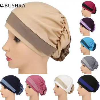 BUSHRA 2022 Новая весна и лето, Новый Двухцветный Европейский головной убор из мусульманской ткани, Цветочная шапочка После химиотерапии, Шляпа