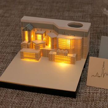 Блокнот Omoshiroi Block 3D со светодиодной подсветкой, модель города на День Святого Валентина, кубики для заметок, блокнот, игрушки, новинка, подарки для вечеринок