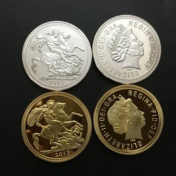 10 шт. (5 серебряных + 5 золотых) рыцарь Святой Георгий убивает дракона на коне Елизаветы 2013 серебряные позолоченные сувенирные монеты