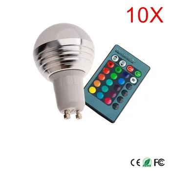 10 шт. GU10 3 Вт AC100-240V светодиодная лампа с дистанционным управлением, многоцветное светодиодное освещение с регулируемой яркостью, Бесплатная доставка