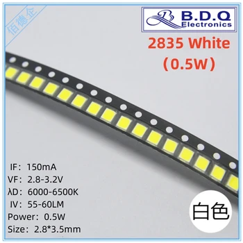 100шт SMD LED 2835 0,5 Вт Белый 6000-6500K светодиодные лампы Размер бусин 2835 Светодиодов Высокое яркое качество