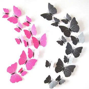 12 шт./лот, красочные наклейки на стену с бабочками, Домашний декор, DIY 3d Бабочки, наклейки на магнит на холодильник, для украшения дома на вечеринку