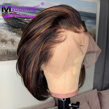 13x2 прямых человеческих волос на кружеве, бразильские парики Remy для женщин, предварительно выщипанные короткие натуральные парики и прозрачный кружевной парик