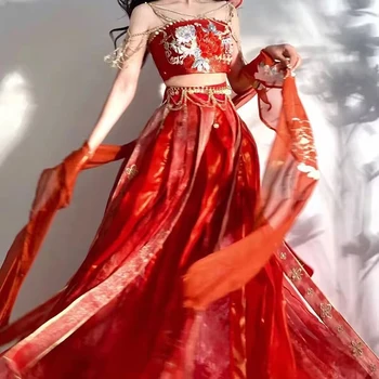 2022 Древнекитайское платье Ханьфу, Женский Костюм Феи для Косплея на Хэллоуин, Новогодний костюм Династии Тан, Красное платье Ханьфу, Плюс Размер