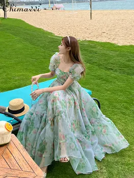 2023 Весенне-летнее Новое Шикарное Красивое Платье Fairy Forest с Узкой Талией из французской Элегантной Органзы с Принтом Большого Размера