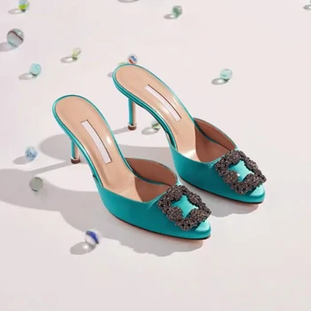 2023 Весенние Новые женские туфли Muller в Европейском и американском стиле с Квадратной Пряжкой и Бриллиантами, Декоративная Женская обувь на плоской подошве, Обувь Больших Размеров