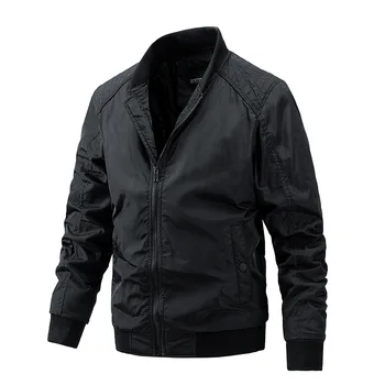 2023 Мужская тонкая хлопковая куртка, однотонная повседневная куртка на молнии со стоячим воротником для мужчин, весенне-осенние высококачественные пальто, мужская