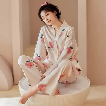2023 новая женская пижама с длинными рукавами, весенне-осенний хлопковый аромат, корейская домашняя одежда, которую можно носить в ветровом костюме.