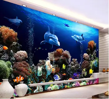 3D обои с фото на заказ Темно-синий морской дельфин, коралловая рыба, домашний декор на стене, 3D настенные фрески, обои для гостиной
