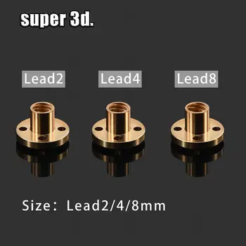 3D принтер accessoris Медный Трапециевидный ходовой винт Гайка T8 шаг 2 мм для свинцового винта 2/4/8 мм шаговый двигатель рельсовый винт с ЧПУ