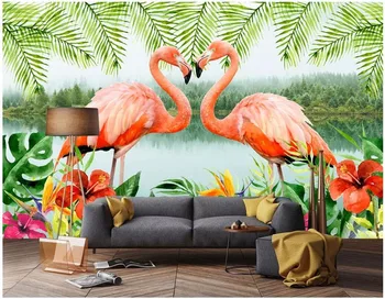 3d фотообои на заказ фреска Озеро фламинго современный минималистичный тв фон стены домашний декор гостиной обои для стен 3 d
