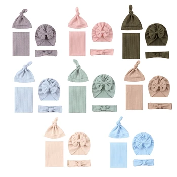 4 шт. Комплект шапочек с повязкой на голову для новорожденных, одеяло для малышей, прямая поставка