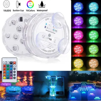6шт 10 светодиодных RGB-погружных ламп с дистанционным управлением, работающих на батарейках, подводная лампа для украшения вечеринки в аквариуме на открытом воздухе