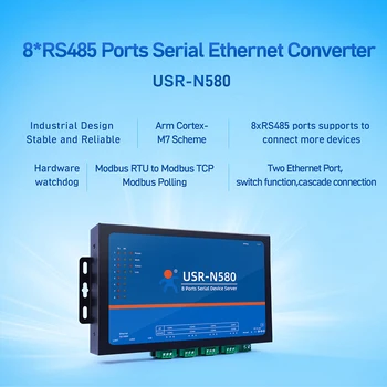 8 Портов RS485, последовательный Ethernet-конвертер, промышленное устройство Интернета вещей, поддержка сетевого коммутатора ModBus RTU в TCP