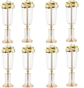 8 шт. Золотые/серебряные вазы для центральных украшений, Высокие хрустальные металлические вазы, подставки для цветов, свадебная центральная люстра для приемов