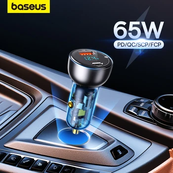 Baseus 65 Вт Автомобильное Зарядное Устройство USB Type C Двойная Быстрая Зарядка Для Телефона Планшета Ноутбука Прикуриватель Авто Зарядное Устройство Адаптер Аксессуары