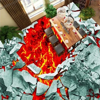 beibehang напольная роспись настенный паркет 3D разбитая стена вулканическая магма напольный паркет papel de parede 3d para sala atacado