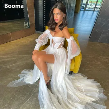 Booma, сексуальные пляжные свадебные платья со съемными рукавами и высоким разрезом, Иллюзионные свадебные платья с вырезами, Баскское платье невесты трапециевидной формы