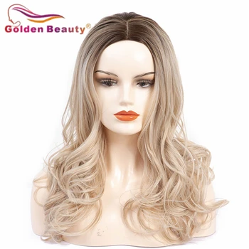 Golden Beauty 24-дюймовые Синтетические Волосы Свободные Волнистые Вьющиеся Волосы Высокотемпературное волокно Омбре Блонд Средняя часть Для белых женщин