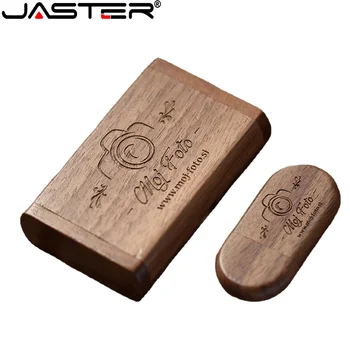 JASTER Бесплатный логотип Деревянный + Коробка USB 2,0 Флеш-накопитель 4 ГБ 16 ГБ 32 ГБ 64 ГБ 128 ГБ флэш-накопитель Memory Stick Подарок для свадебной Фотографии