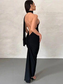 Laxsesu, Сексуальное платье Макси с открытой спиной, Облегающие Длинные Летние платья Без рукавов, плиссированные Элегантные Вечерние Женские костюмы 2023