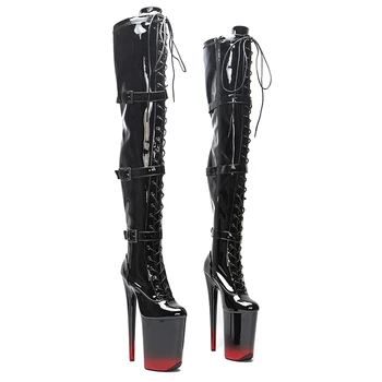 Leecabe 23 см/9 дюймов, модные женские ботинки для танцев на шесте из лакированной искусственной кожи на платформе и высоком каблуке