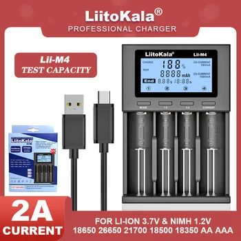 LiitoKala Lii-M4 18650 ЖК-дисплей Универсальное Умное Зарядное устройство Тест Емкости Для 26650 18650 21700 18500 AA AAA и т. Д. 4 слота