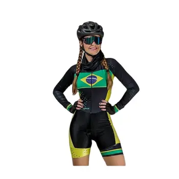 Macaquinho Brasil Preto Feminino Манга Лонга Линс Триатлонный Комбинезон Велосипедный Спорт Джерси Одежда Для Верховой Езды Skinsuit Mtb Ropa Ciclismo
