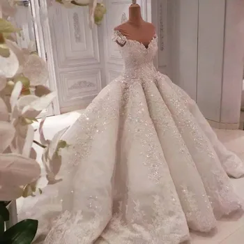 Mariage Великолепные Кружевные Свадебные платья с 3D цветами 2021 года с длинным шлейфом, расшитые бисером пышные свадебные платья на заказ