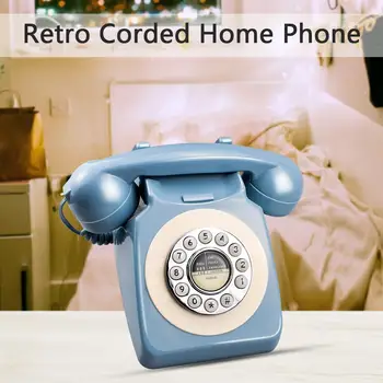 MS-300 Синий Ретро Домашний Телефон Европа Америка Стационарный Вращающийся Проигрыватель Кнопка Повторного набора Номера Для Семейного Телефона Отеля EU US Retro