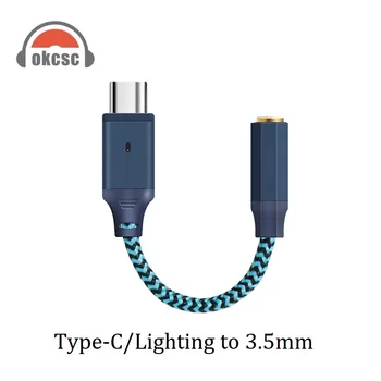 OKCSC Type C/с подсветкой и разъемом для наушников 3,5 мм, кабель USB C, HiFi, Портативный высококачественный ЦАП/Усилитель для наушников, аудиоадаптер DSD512