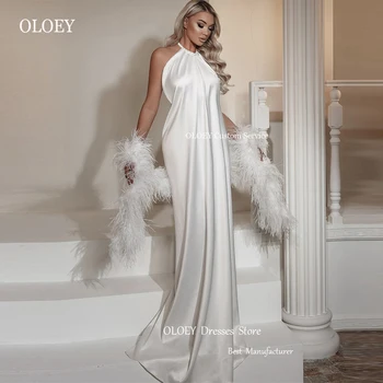 OLOEY Сексуальные шелковые атласные прямые свадебные платья с открытой спиной, Дубай, Арабские женщины, Простой халтер с разрезом, длинное вечернее платье невесты