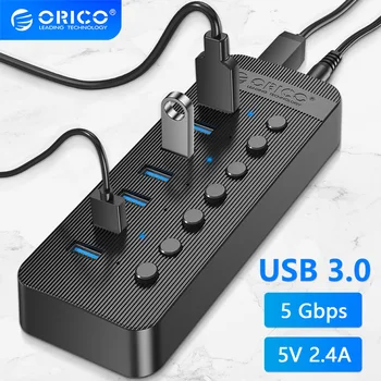 ORICO 7 10 Портов Мульти USB-концентратор с Разъемом-Разветвителем питания с Переключателем включения/Выключения Док-станция с несколькими слотами USB 3,0 Адаптер питания