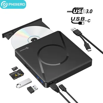 PHIXERO USB 3.0 и type-C Тонкий Внешний привод для записи DVD-дисков 3D Оптическая горелка для Чтения CD/DVD для Портативных ПК Компьютерная горелка