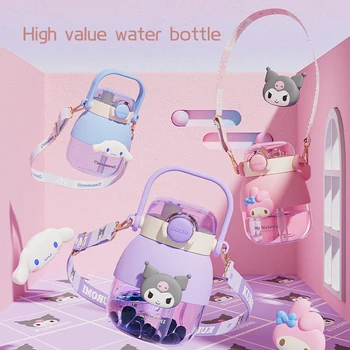 Sanrio Cinnamoroll Kuromi Pot Belly Cups Двойной Чайник Для Напитков My Melody Летняя Милая Пластиковая Бутылка Для Воды Высокой Емкости Против осени