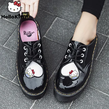 Sanrio/ Женские кожаные туфли Hello Kitty, Милые Туфли Мэри Джейн с круглым носком на низком Каблуке в стиле Лолиты Jk, Спортивная обувь Yk2, Черные туфли Y2k