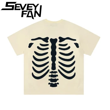 SEVEYFAN Мужская футболка в стиле хип-хоп с принтом Скелета, Ретро Футболка с коротким рукавом В стиле Васахед, Hi Street Wear, Топы для мужчин и Женщин