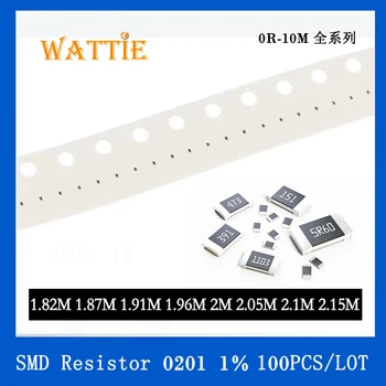 SMD резистор 0201 1% 1,82 М 1,87 М 1,91 М 1,96 М 2 М 2,05 М 2,1 М 2,15 М 100 шт./лот микросхемные резисторы 1/20 Вт 0,6 мм * 0,3 мм