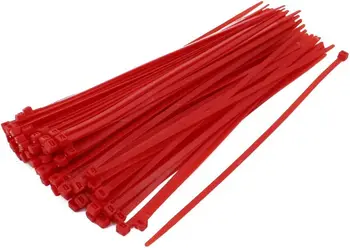 Tcenofoxy 5 мм x 250 мм Самоблокирующиеся нейлоновые кабельные стяжки Тяжелые промышленные проволочные стяжки на молнии Красный 100 шт.