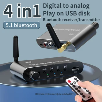 Tebe Bluetooth 5.1 Приемник Передатчик Аудиоадаптер U Disk Play Coxial/Optical до 3,5 мм Aux RL DAC Конвертер Пульт дистанционного управления