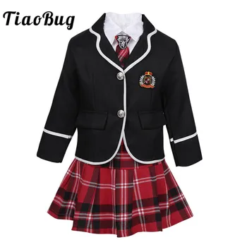 TiaoBug/детский костюм для косплея в японском аниме, школьная форма в британском стиле для девочек, пальто с рубашкой, галстуком, комплект с мини-юбкой
