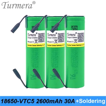 Turmera 18650 vtc5 us18650vtc5 2600 мАч 30a 18650 литиевая аккумуляторная батарея для отвертки shura + паяльная лента JU04