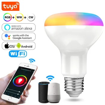 Tuya Умная светодиодная Лампа E27 15 Вт WiFi с Регулируемой Яркостью RGB + Теплый + белый Работа с Alexa Google Home приложение Smart Life Голосовое Управление