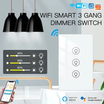 US WiFi Smart Dimmers Switch 1/2/3 Gang Сенсорный переключатель Яркости светодиодной подсветки, Беспроводное управление Tuya APP Voice для Alexa Google