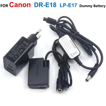 USB C Кабель Power Bank + DR-E18 LP-E17 Поддельный Аккумулятор + ACK-E18 PD Зарядное устройство Для Canon T7i 760D T6S 77D 800D 850D Rebel SL2 R10 X9 X10