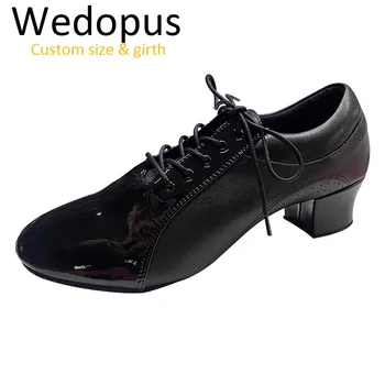 Wedopus OEM Кубинский каблук Черные туфли для танцев из лакированной кожи Мужские для латиноамериканских танцев 4,5 см