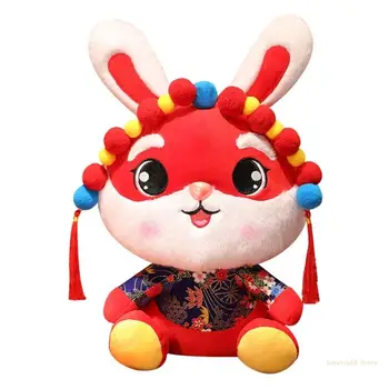 Y4UD Китайский Новогодний Кролик Игрушка Red Luck Rabbit Мягкие игрушки Плюшевые игрушки в цветочном костюме Мягкие игрушки Подарки для мальчиков и девочек