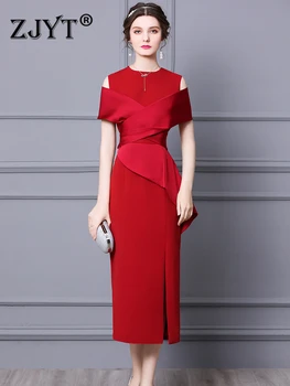 ZJYT Элегантные Дизайнерские Длинные Макси Платья для свадебных вечеринок для женщин Лето 2023 Вечернее платье с оборками и открытыми плечами Vestidos Красное