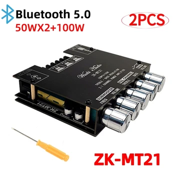 ZK-MT21 2x50 Вт + 100 Вт Стерео BT5.0 2,1 Канальный Цифровой усилитель мощности Плата AUX 12 В 24 В Аудио Стерео Bluetooth 5,0 Басовый Усилитель
