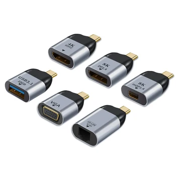 Адаптер, совместимый с Type C/HDMI/USB 3.1/DP/VGA/Mini DP/RJ45, Видео Конвертер, Проекционный адаптер 8k 60Hz USB C для мужчин и женщин